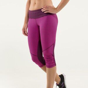 Lululemon Vintage Pink Purple Stripe Cropped Run For Your Life Crop Leggings